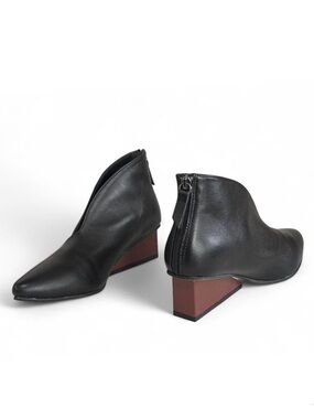 Black Leather, Square Wedge Shootie